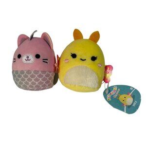 Squishmallows Micromallows Cat & Bunny Plush Set Pink Gray & Yellow